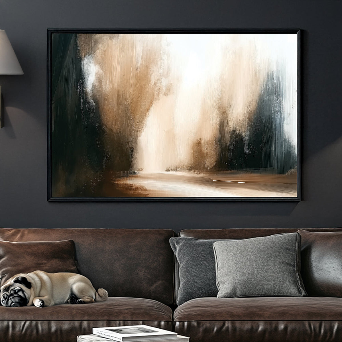 Abstract forest road in warm neutral tones, minimal modern wall art