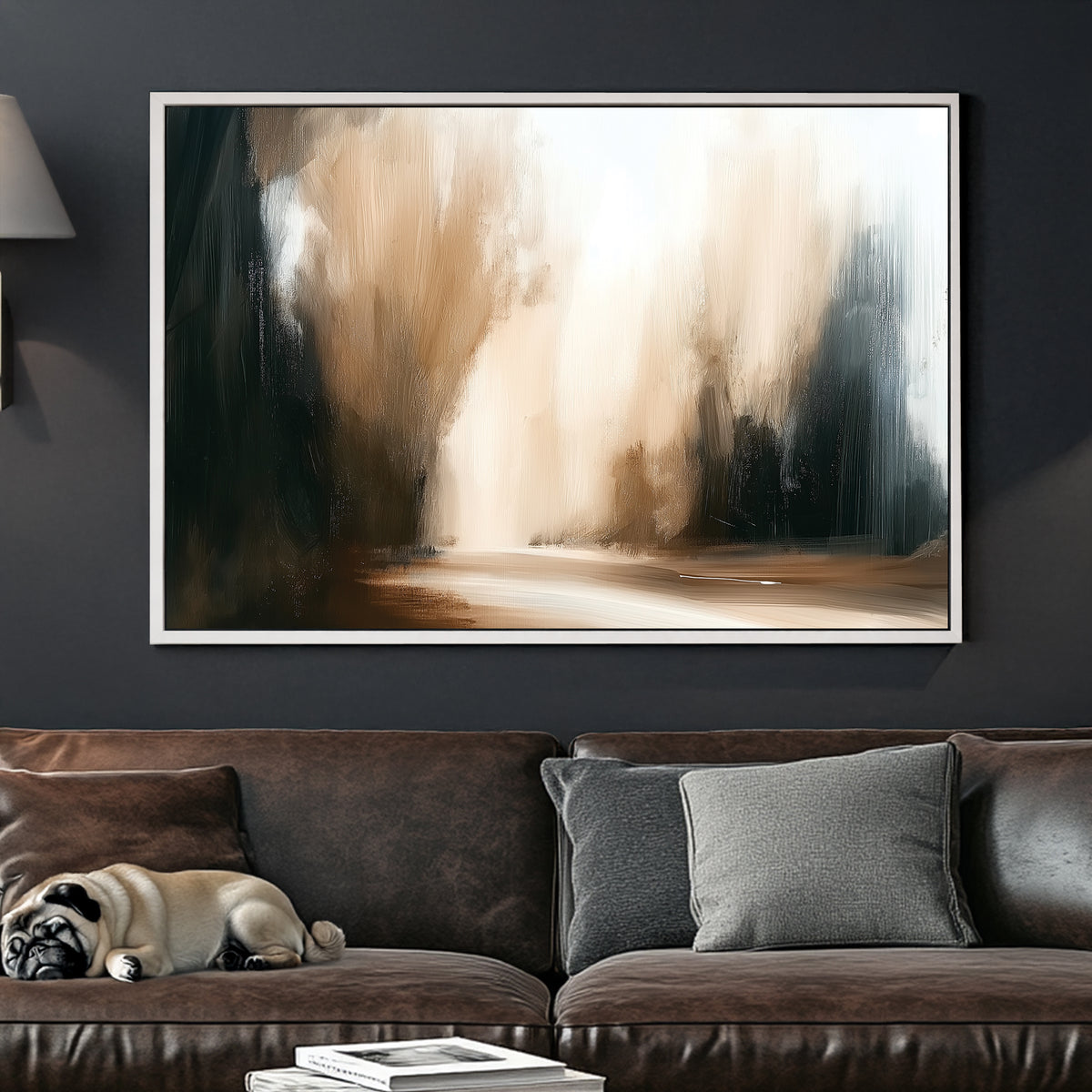 Abstract forest road in warm neutral tones, minimal modern wall art