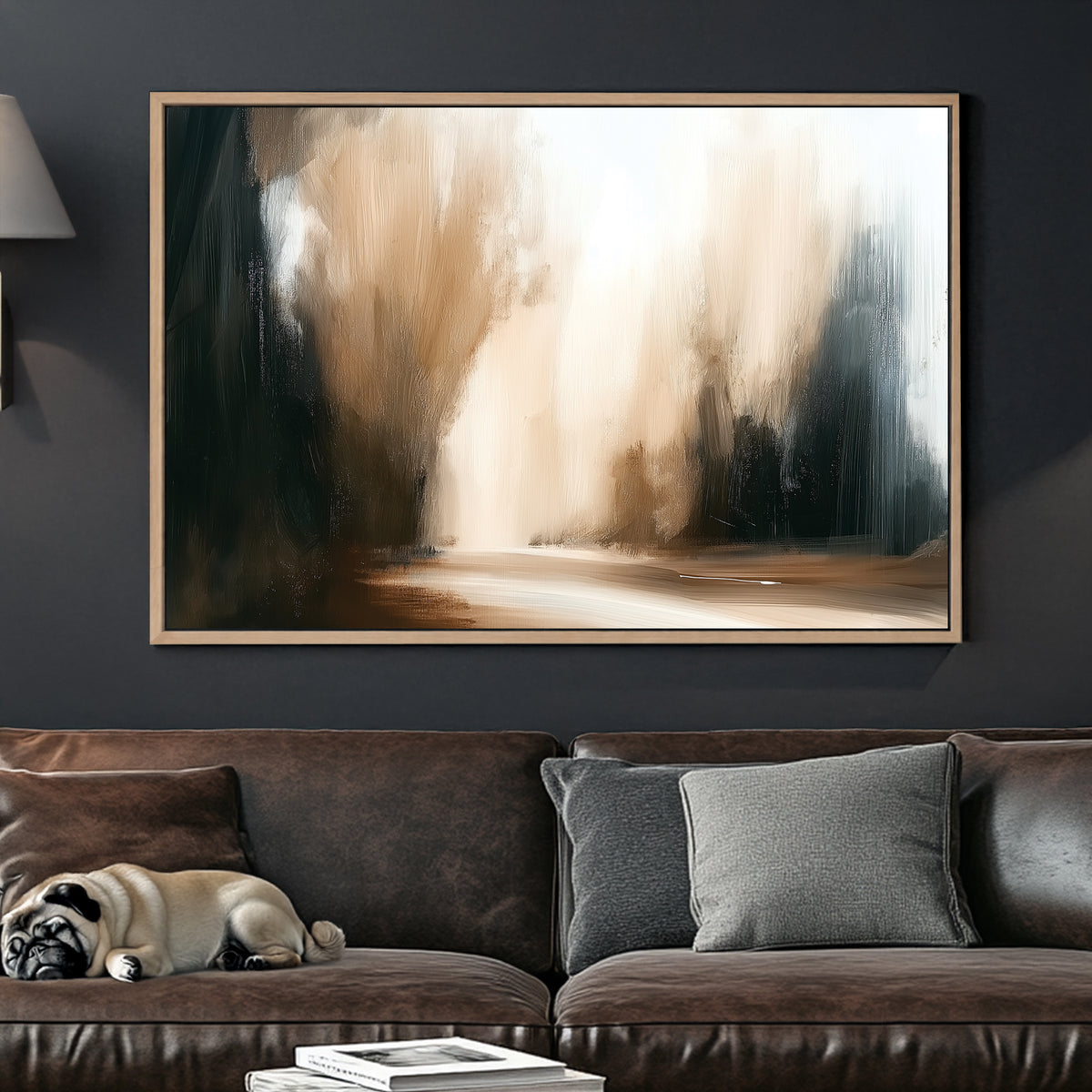 Abstract forest road in warm neutral tones, minimal modern wall art