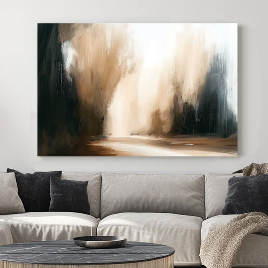 Abstract forest road in warm neutral tones, minimal modern wall art
