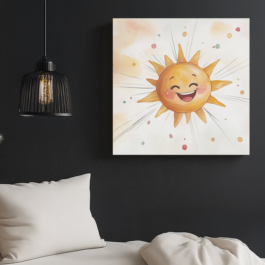 happy smiling sun cartoon wall art with pastel background