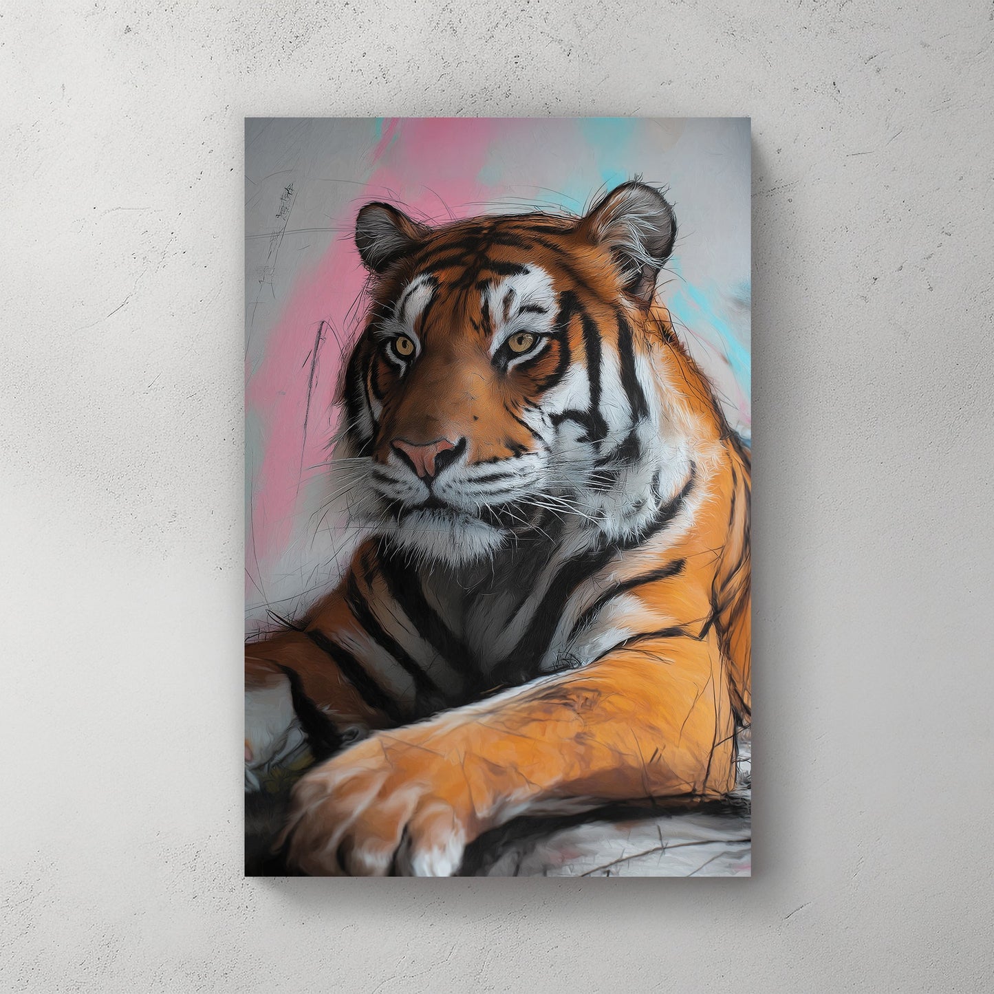 tiger graffiti portrait wall art with bold lettering