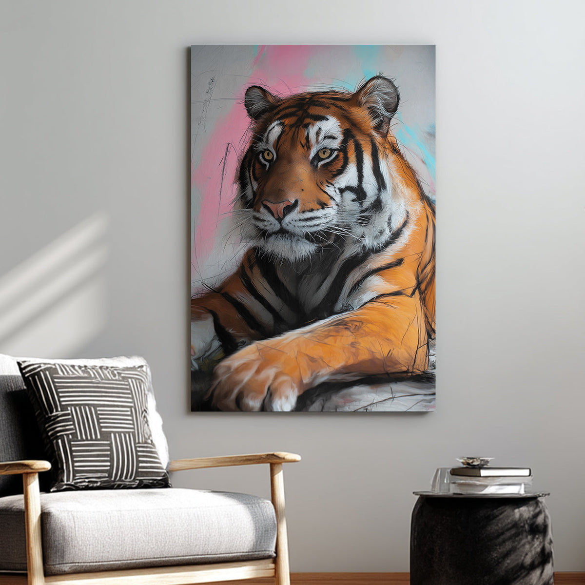 tiger graffiti portrait wall art with bold lettering