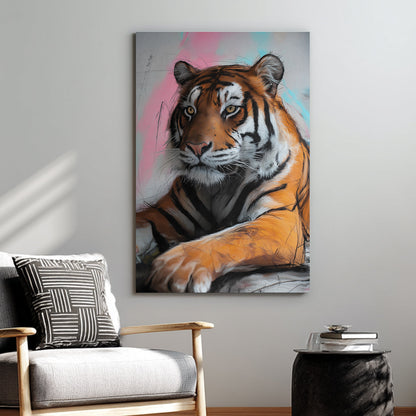 tiger graffiti portrait wall art with bold lettering