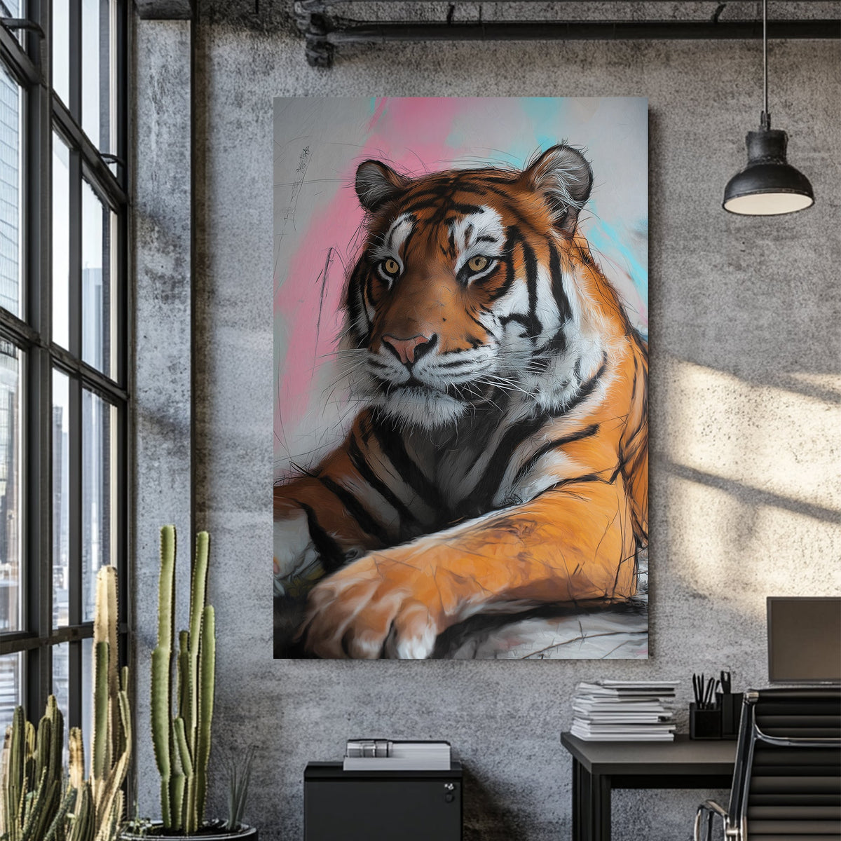 tiger graffiti portrait wall art with bold lettering