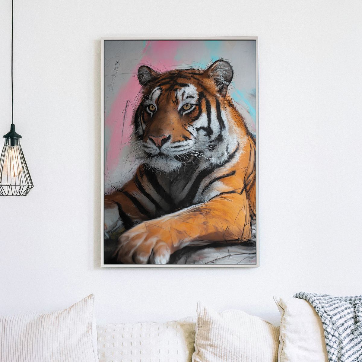 tiger graffiti portrait wall art with bold lettering