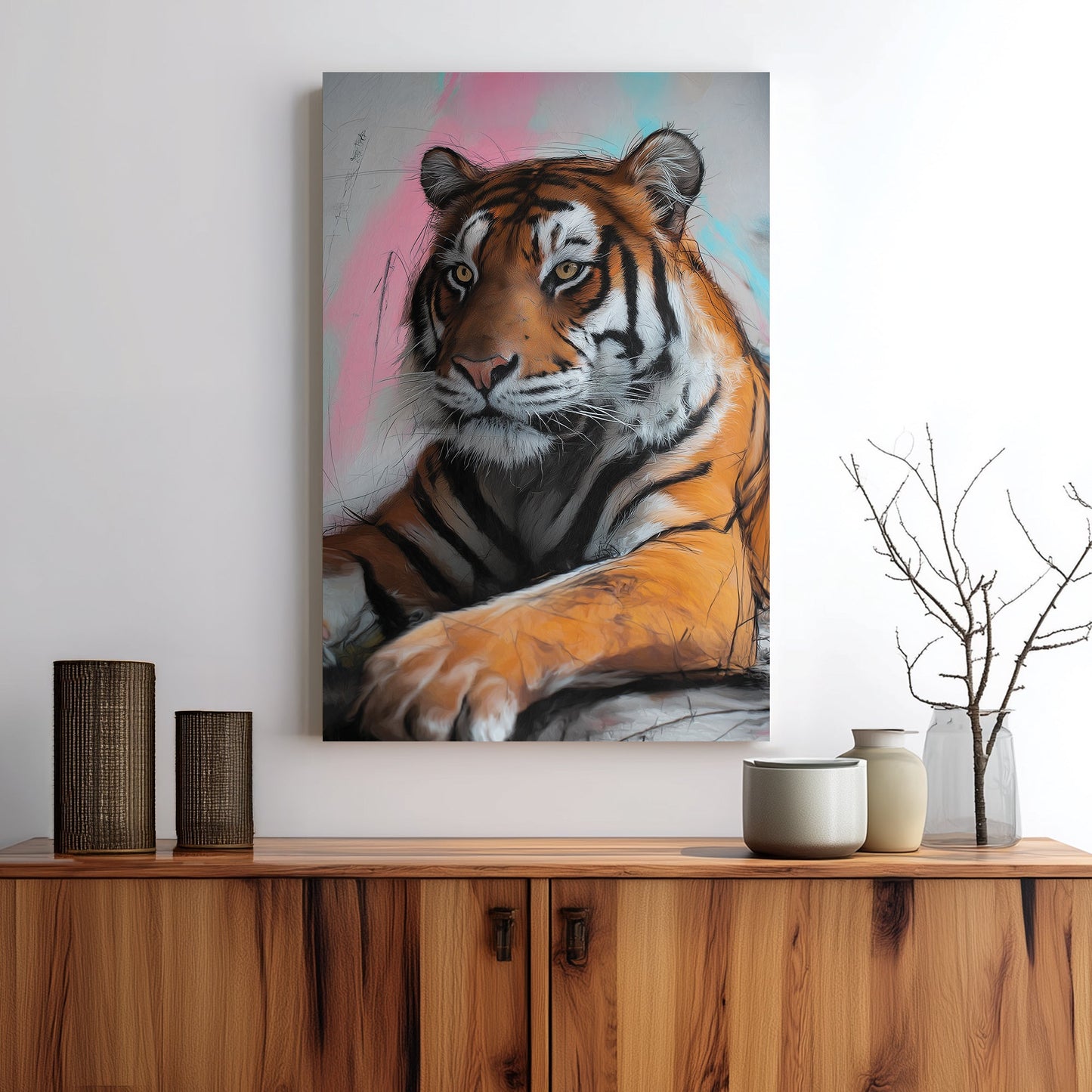 tiger graffiti portrait wall art with bold lettering