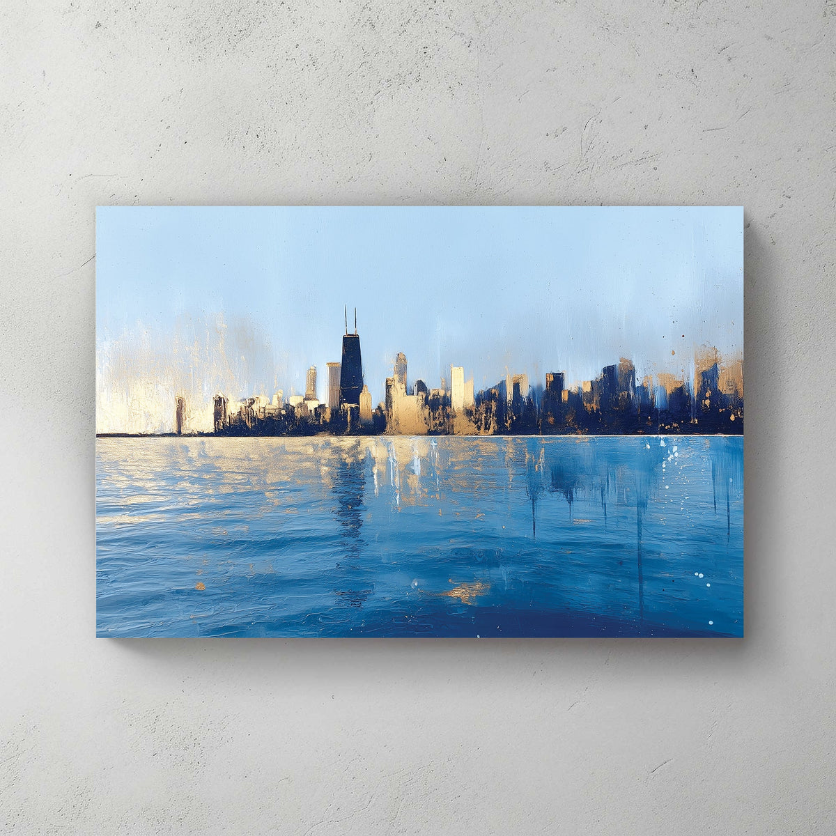 chicago skyline reflection wall art in modern abstract style