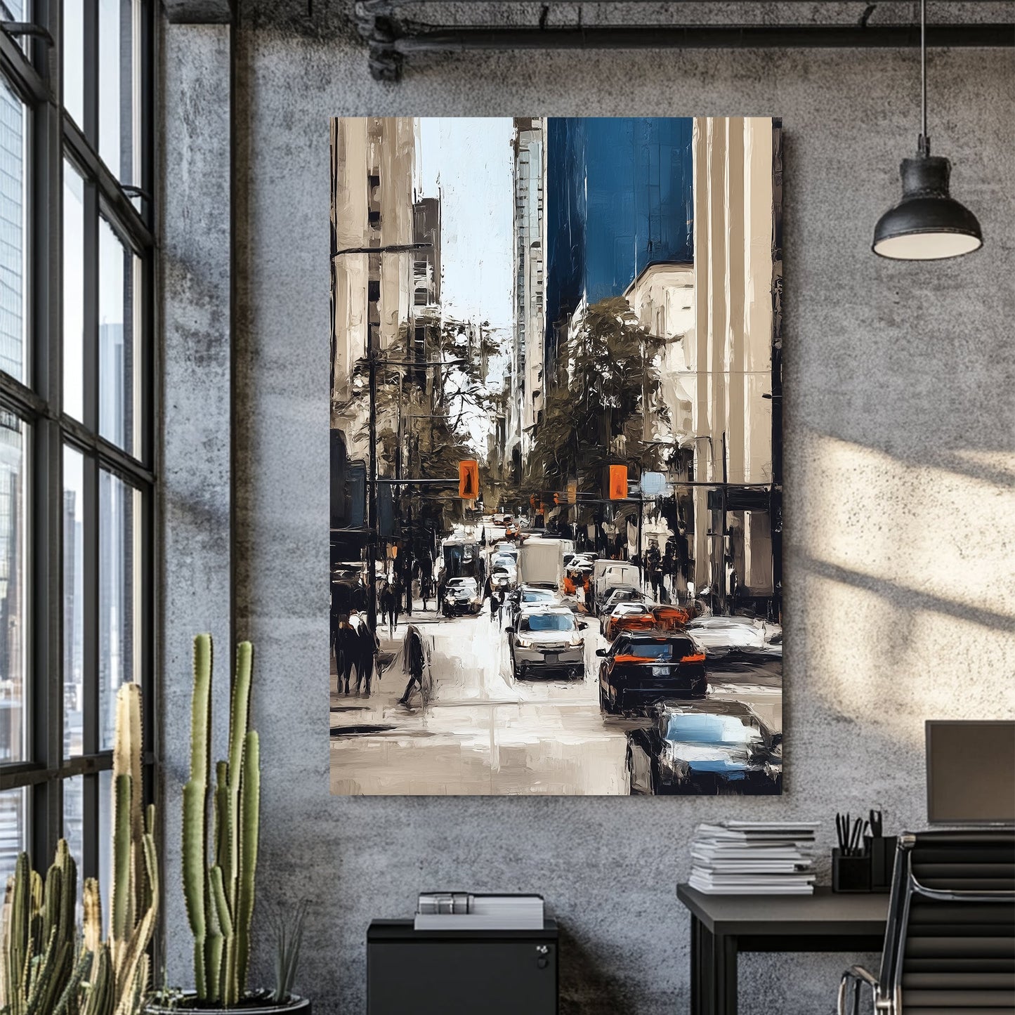 vancouver downtown street wall art with cars and city buildings
