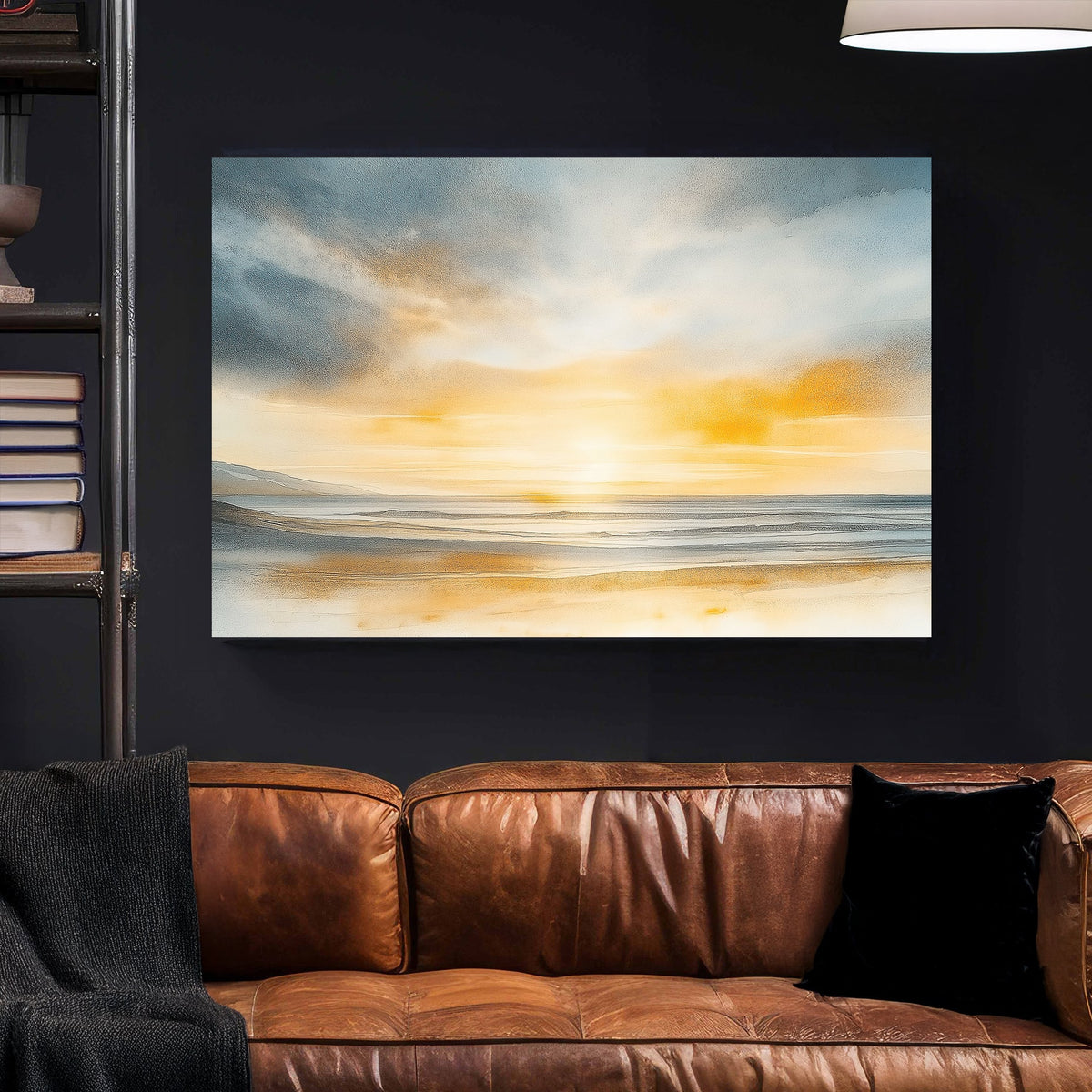 calm ocean sunrise beach scene wall art