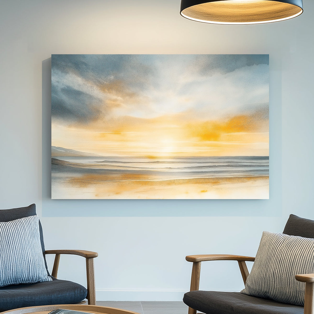 calm ocean sunrise beach scene wall art