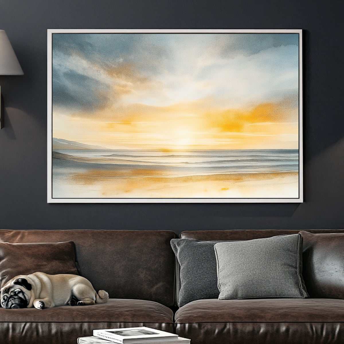 calm ocean sunrise beach scene wall art