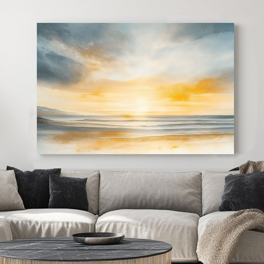 calm ocean sunrise beach scene wall art