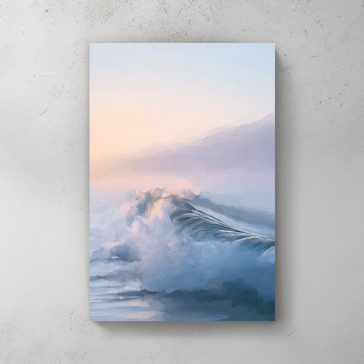 gentle pastel ocean wave wall art at sunrise