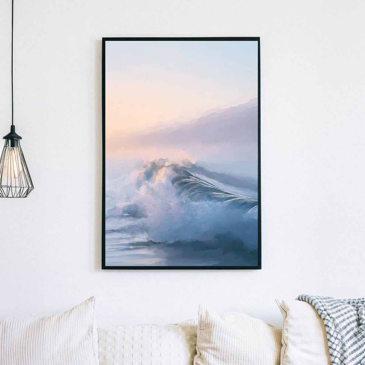 gentle pastel ocean wave wall art at sunrise