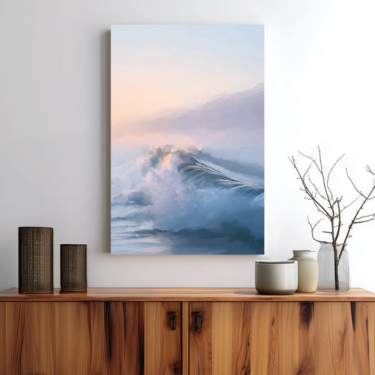 gentle pastel ocean wave wall art at sunrise