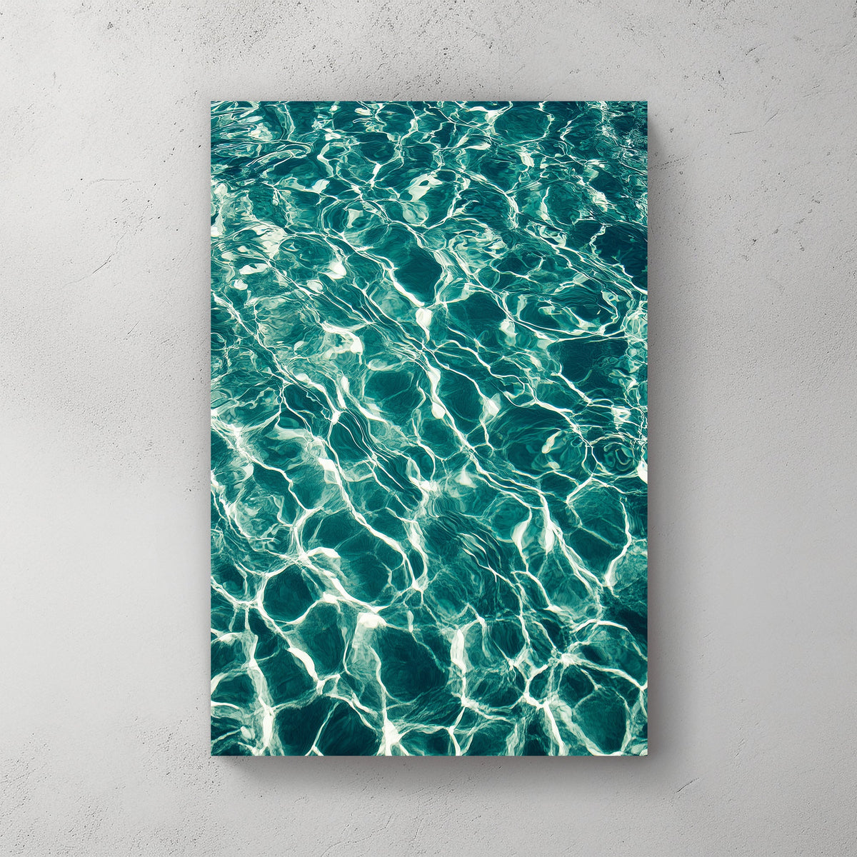 shimmering turquoise water wall art with sun reflections
