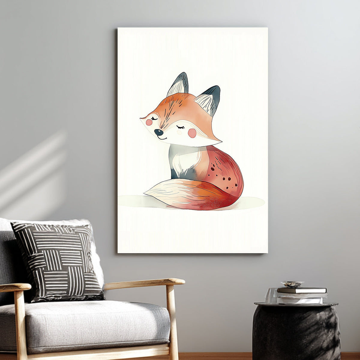 cute fox illustration wall art with a soft and whimsical style