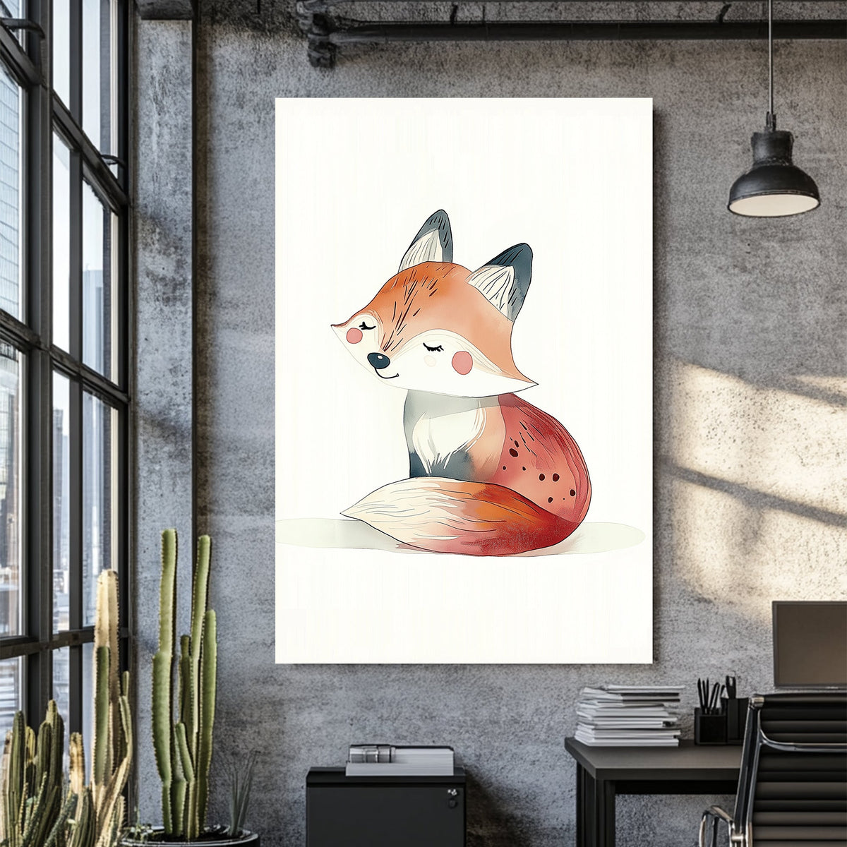 cute fox illustration wall art with a soft and whimsical style