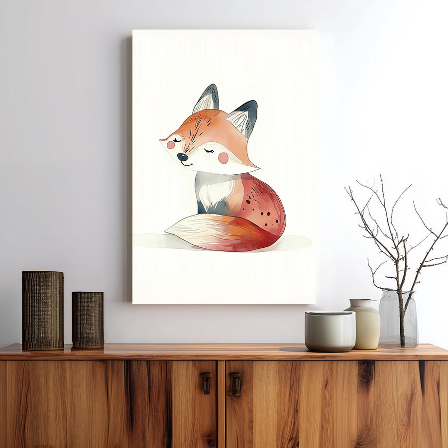 cute fox illustration wall art with a soft and whimsical style