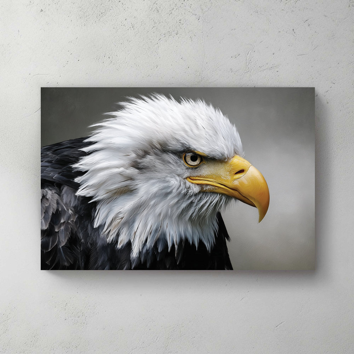 hyper-realistic bald eagle wall art with intense expression and detailed feathers