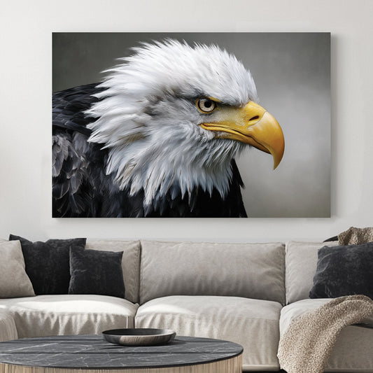 hyper-realistic bald eagle wall art with intense expression and detailed feathers