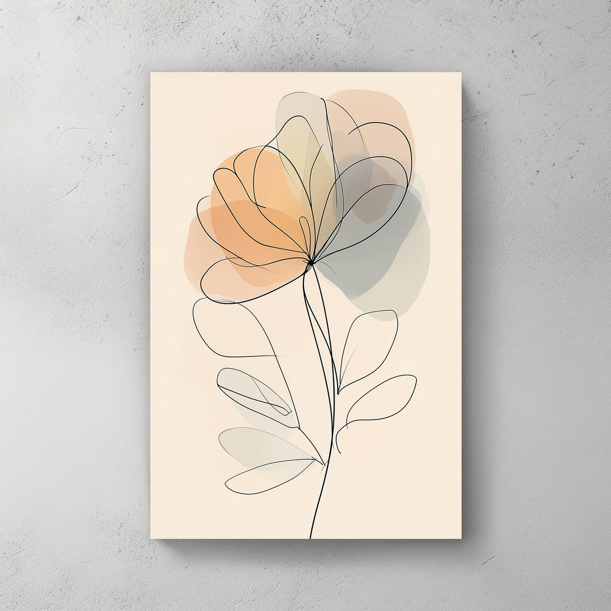 minimalist floral wall art with abstract soft neutral tones and single-line illustration