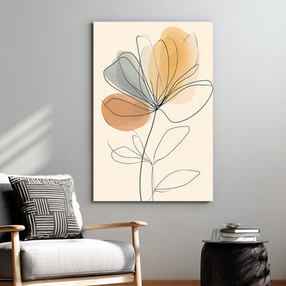 minimalist floral wall art with soft abstract grey and orange shapes