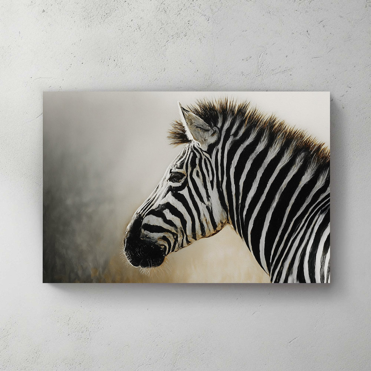 black and white zebra profile wall art with painted texture