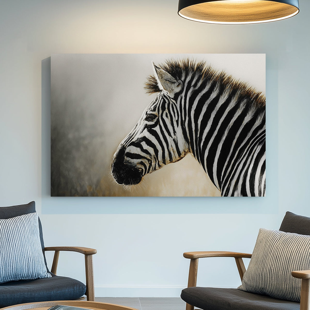 black and white zebra profile wall art with painted texture