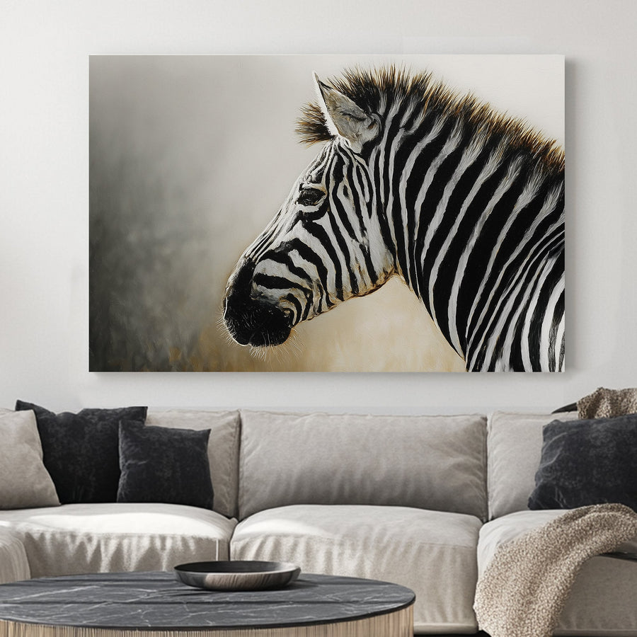 black and white zebra profile wall art with painted texture