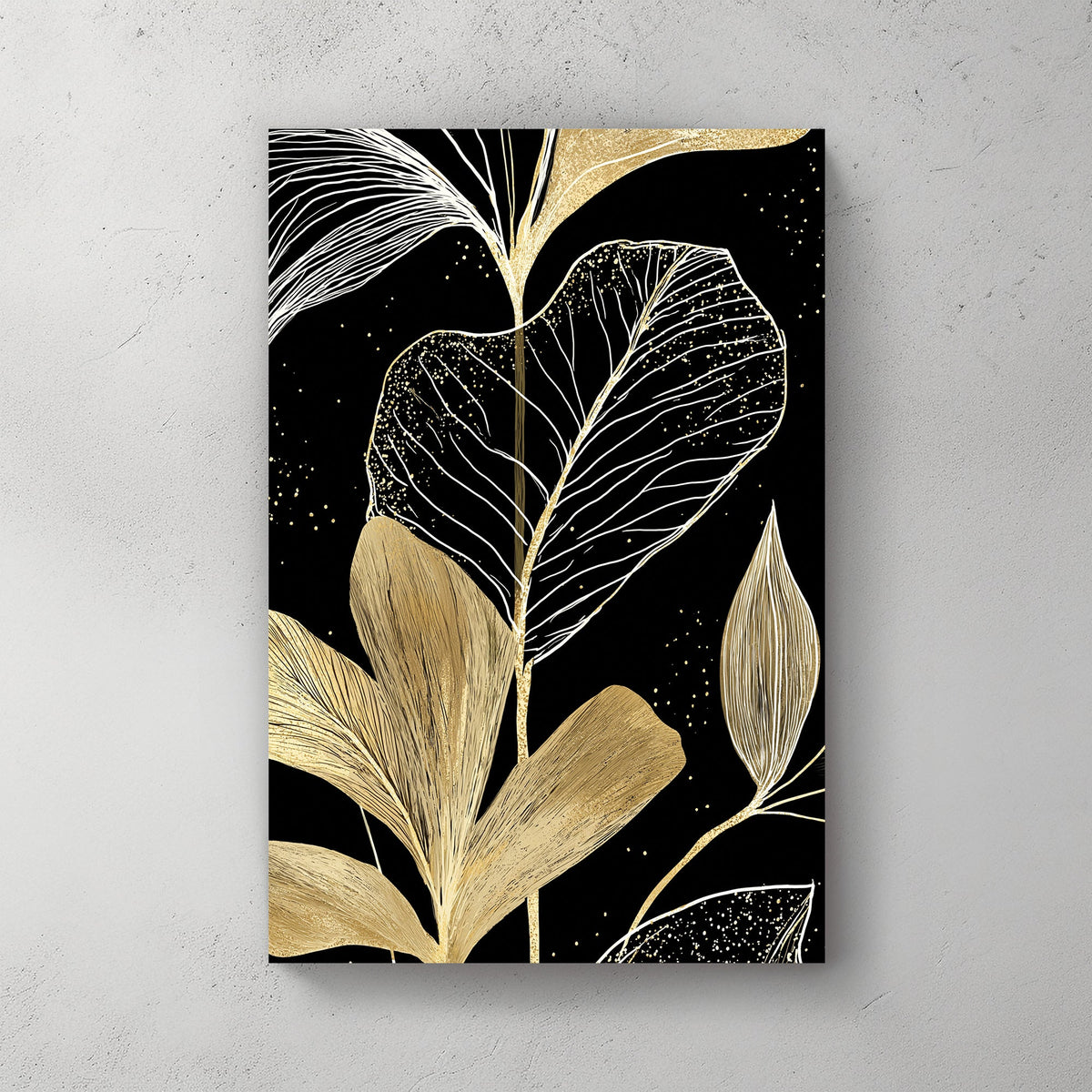 botanical gold leaf wall art on black background