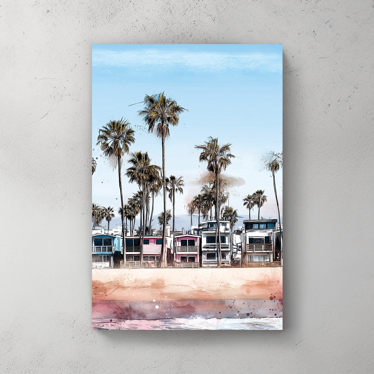 colourful Venice Beach homes with palm trees wall art