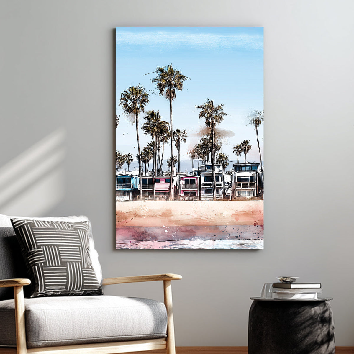 colourful Venice Beach homes with palm trees wall art