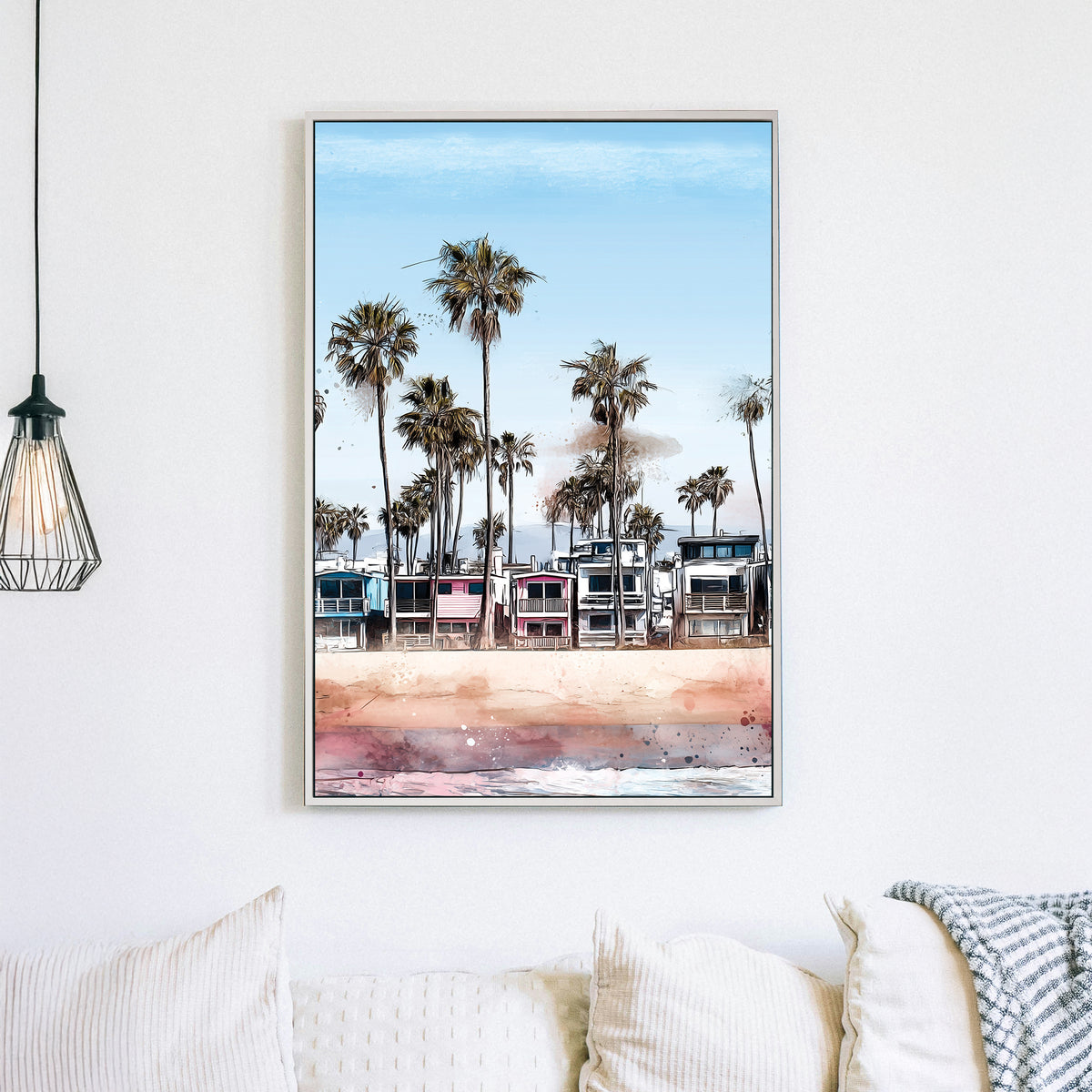 colourful Venice Beach homes with palm trees wall art