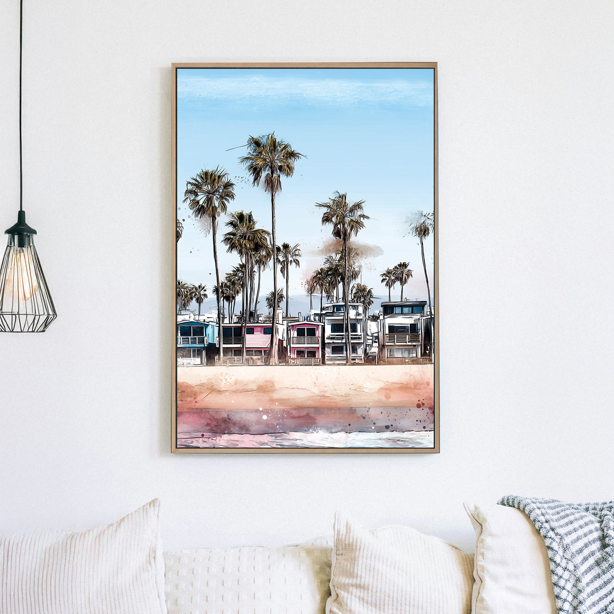 colourful Venice Beach homes with palm trees wall art