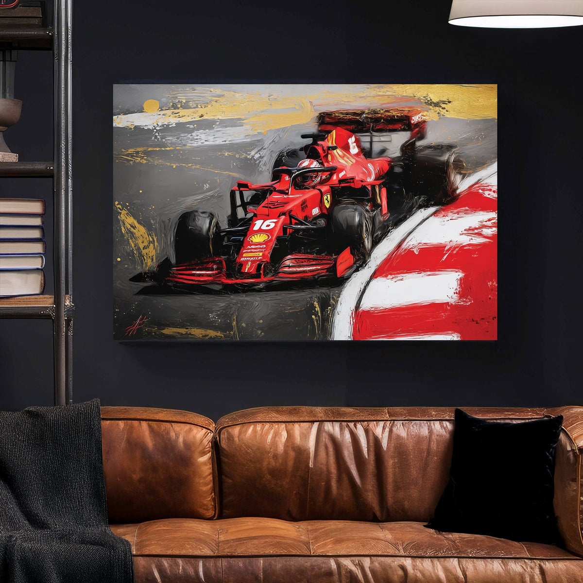 Charles Leclerc driving Ferrari Formula 1 car wall art