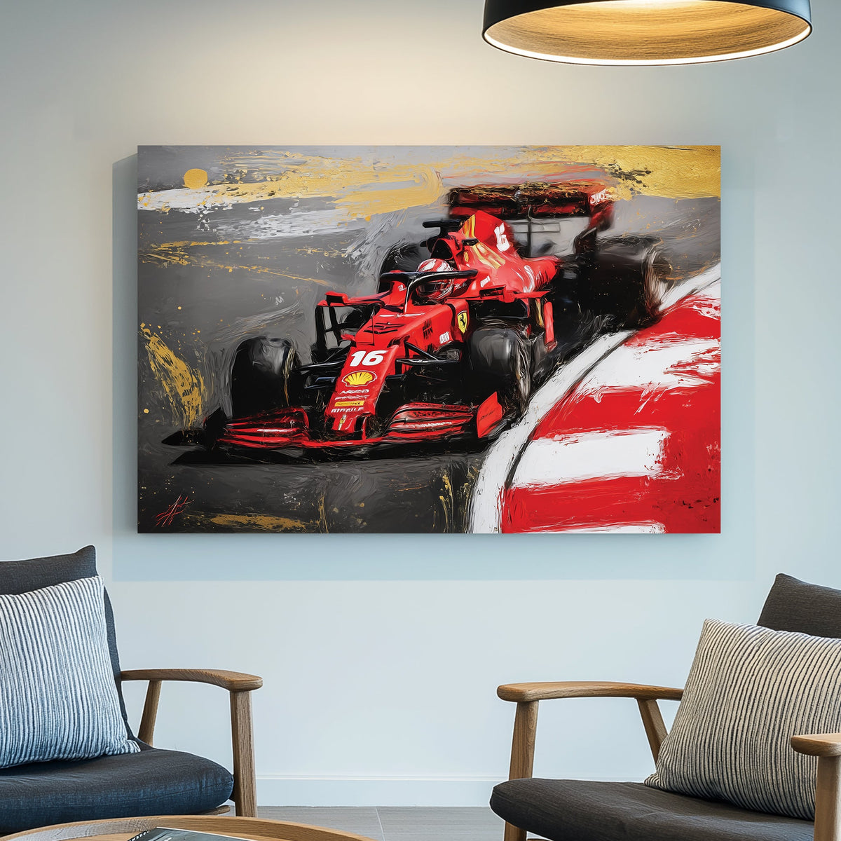 Charles Leclerc driving Ferrari Formula 1 car wall art