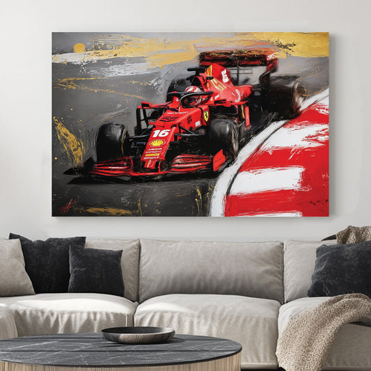 Charles Leclerc driving Ferrari Formula 1 car wall art