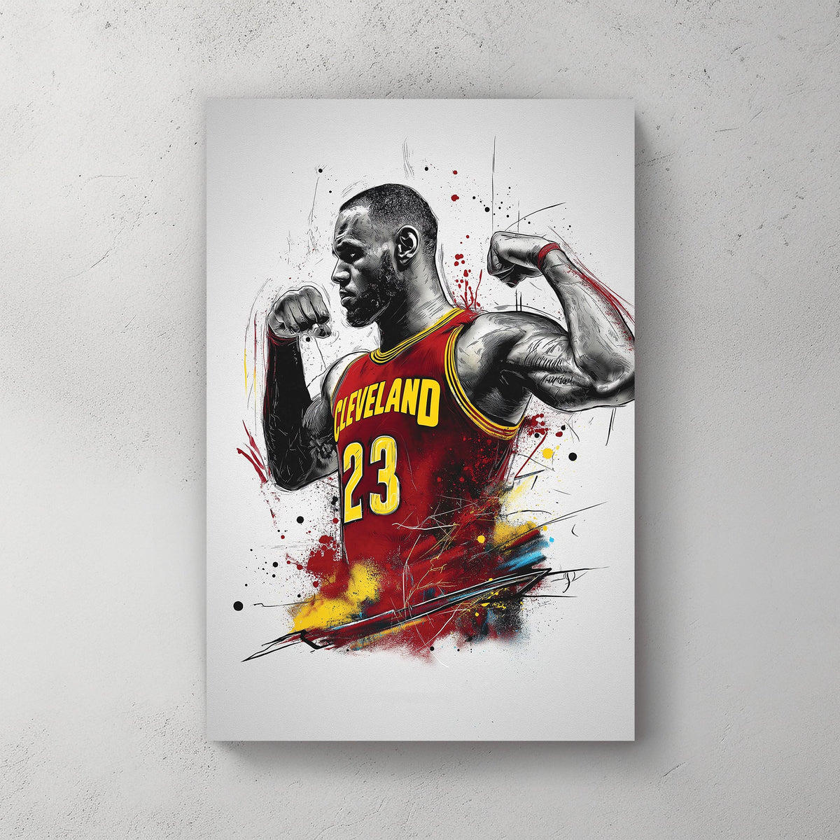 Cleveland basketball player flexing in explosive wall art