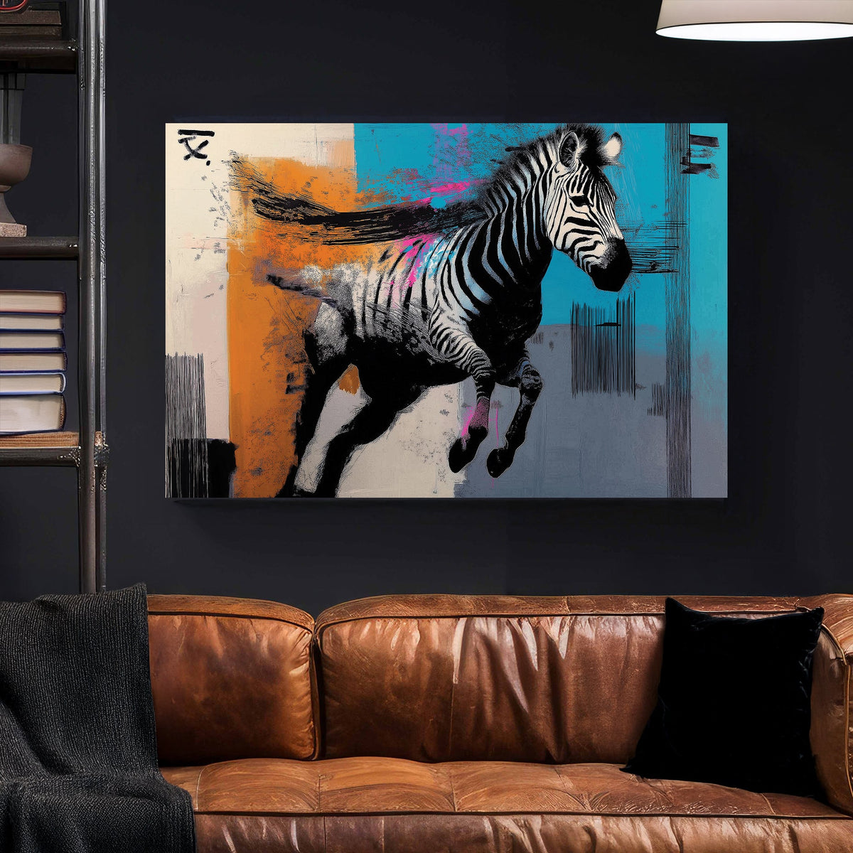 Graffiti zebra in abstract street-style wall art