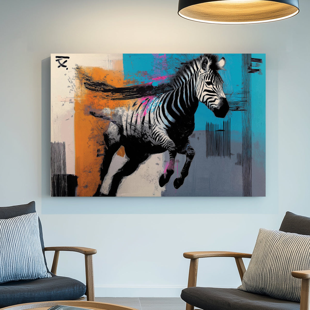 Graffiti zebra in abstract street-style wall art