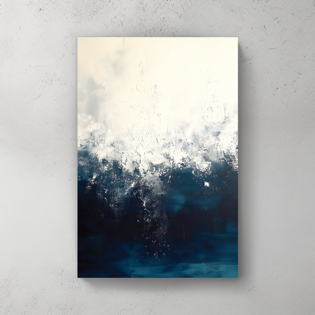 Abstract ocean painting with textured white and deep blue waves