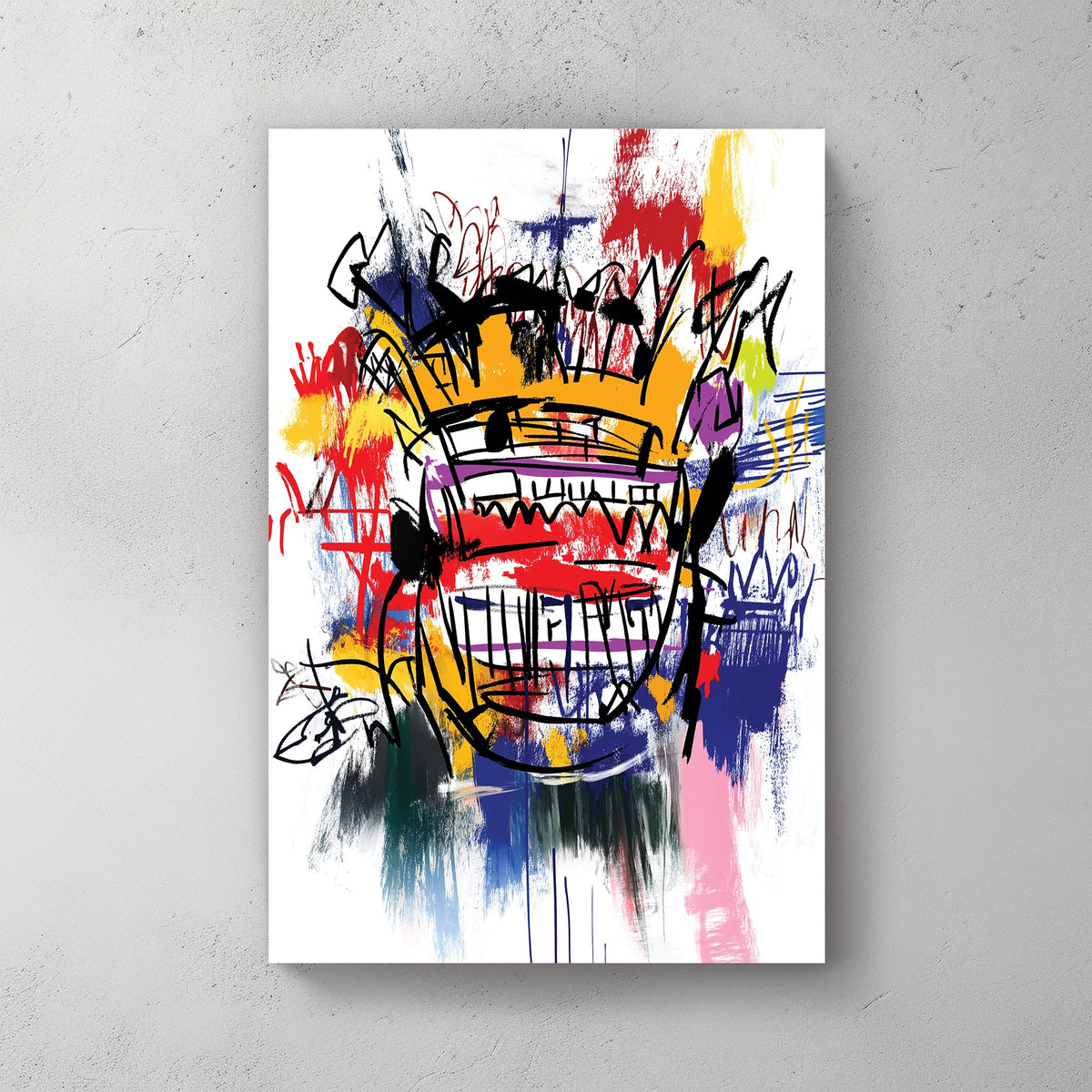 graffiti-style crown abstract wall art with bold colours and sketch lines