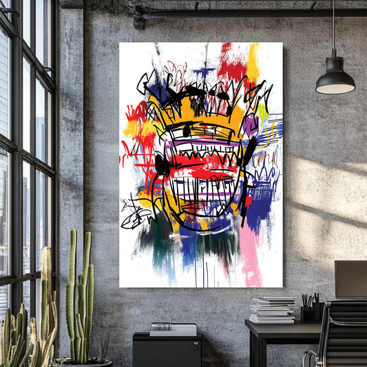 graffiti-style crown abstract wall art with bold colours and sketch lines