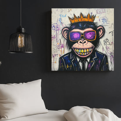 graffiti style monkey wall art with crown, sunglasses, and gold teeth