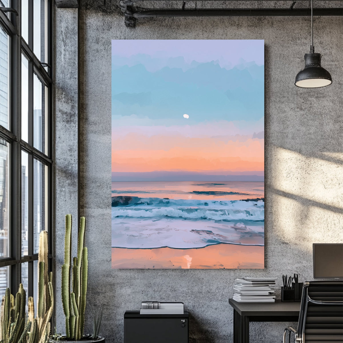 sunset beach ocean pastel horizon wall art