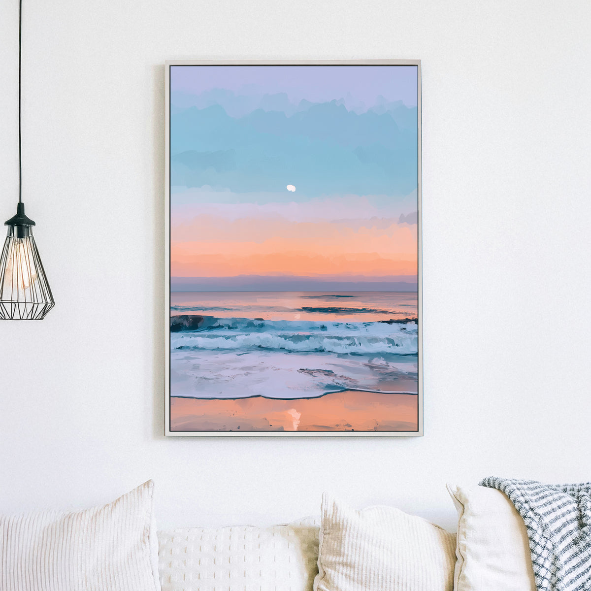 sunset beach ocean pastel horizon wall art