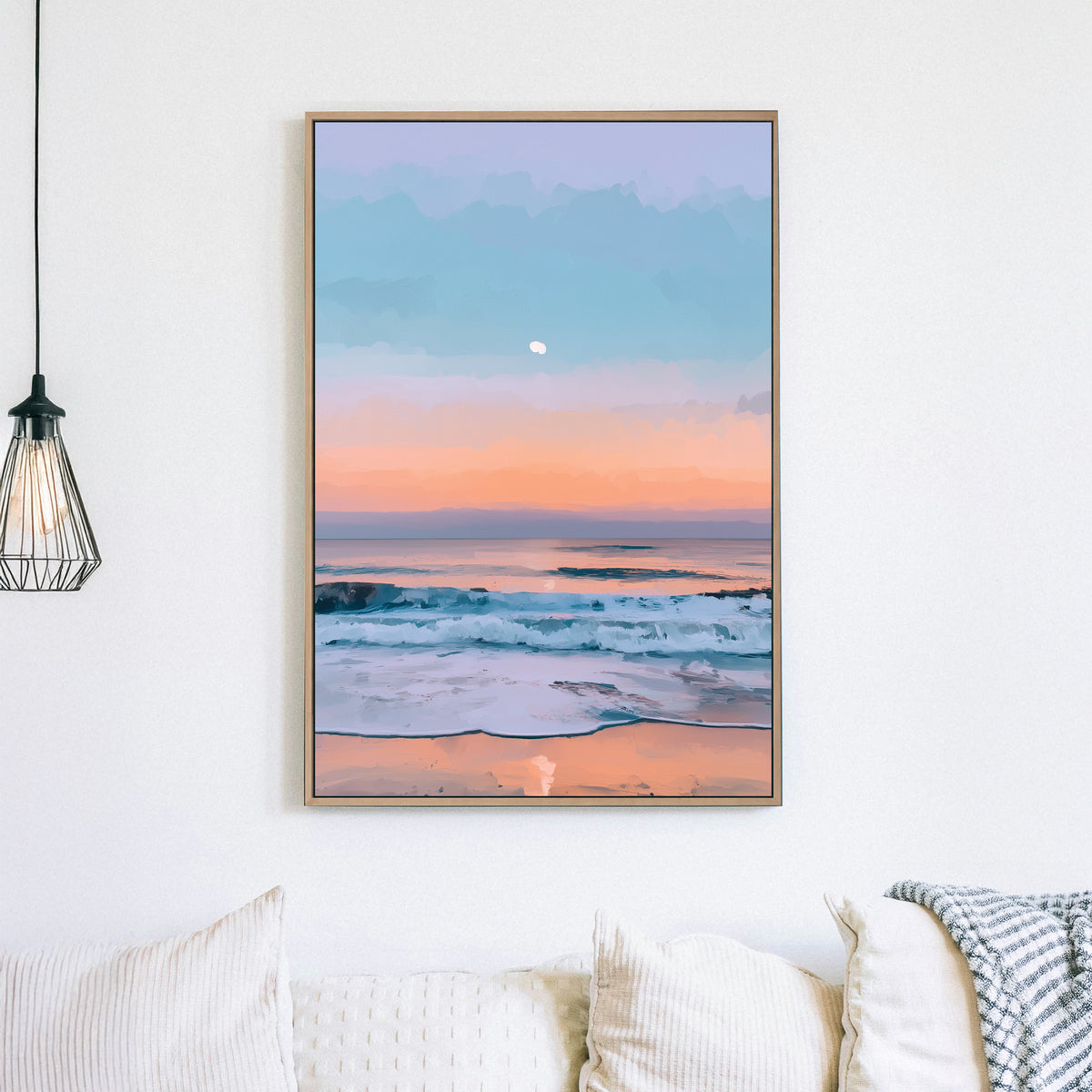 sunset beach ocean pastel horizon wall art