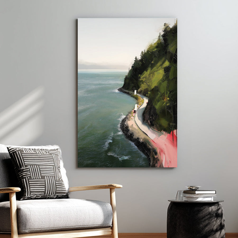 coastal vancouver cliff road wall art with ocean view